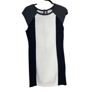 Kensie Color Block Shift Dress White Black Size M Medium Stretch Cap Sleeve